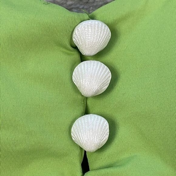 New Dippin' Daisy's Eco Hermosa Bikini Top Lime Green Faux Button Shells Sz M - Picture 6 of 10